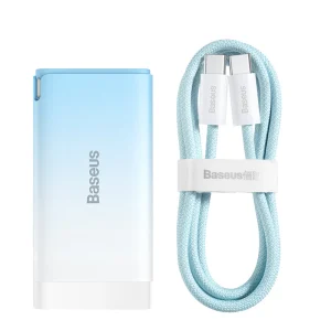 Baseus GaN3 Pro Fast Charger 2C+U 65W Cloud Blue with C to C 100W Cable 1m Blue - Image 1